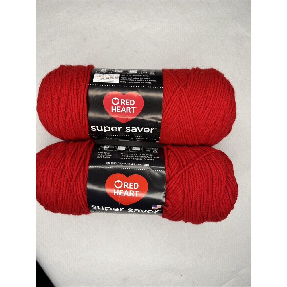 Red Heart Super Saver Yarn Cherry Red 319– 2 Skeins 7oz  364y Acrylic Medium 4